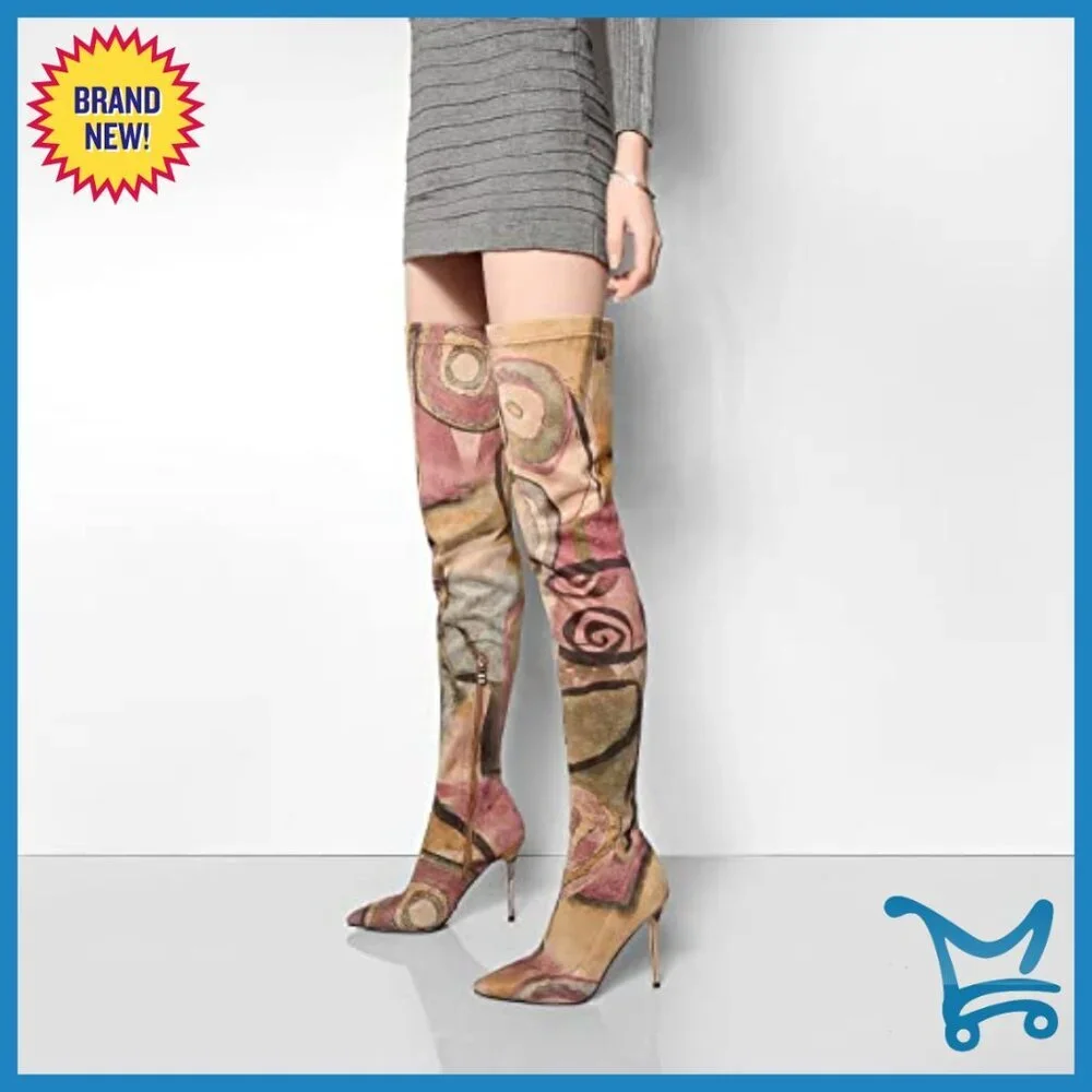 Women's Thigh High Boots Pointed Toe Stiletto Heel Denim Over The Knee